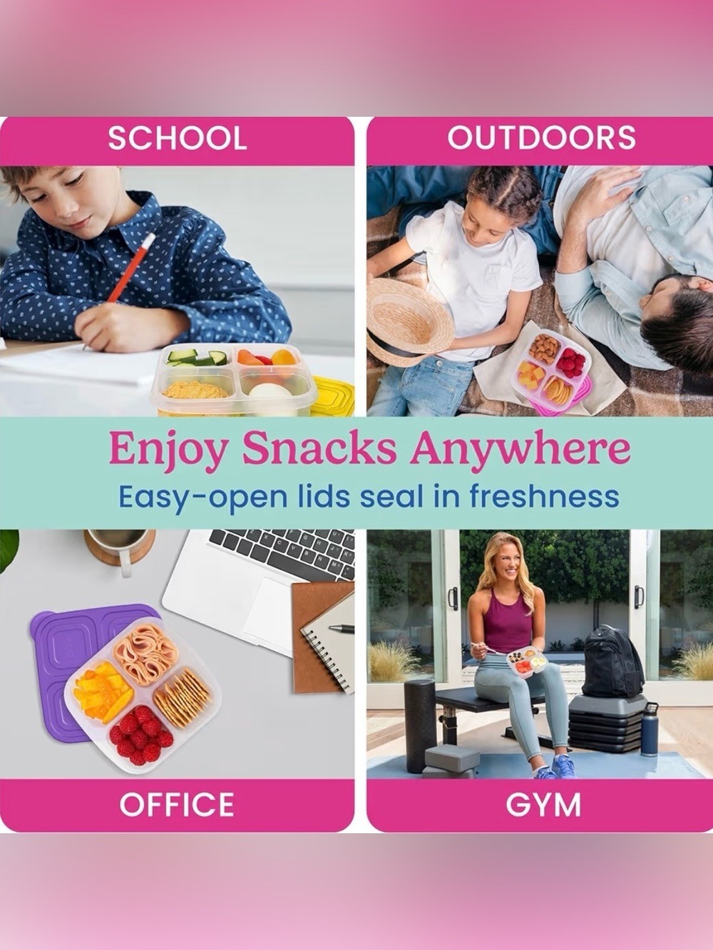 Bentgo Easyboxes 4-Compartment Snack Containers - 4 with Multi Color Lids NWOT - Picture 6 of 10